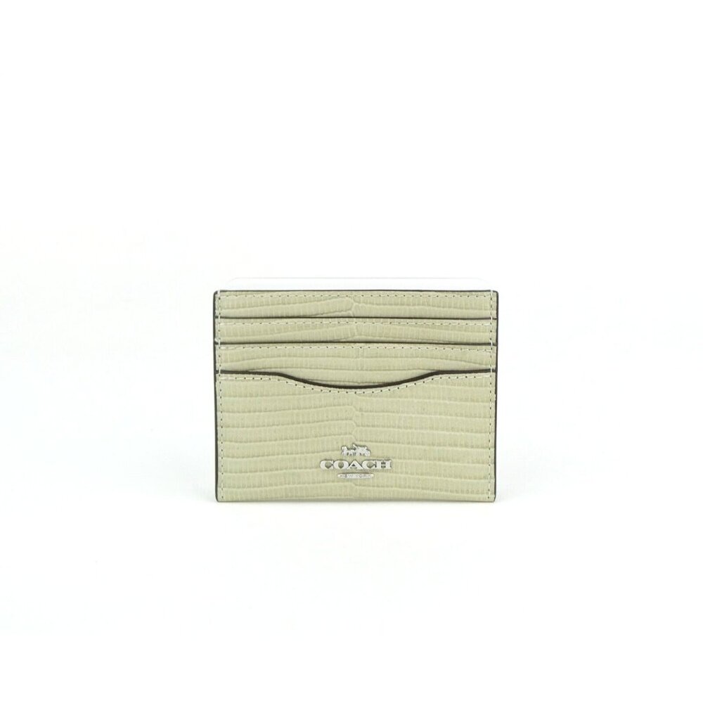 Coach Pale Green Lizard Embossed Leather Slim ID Card Case NWT CR844
